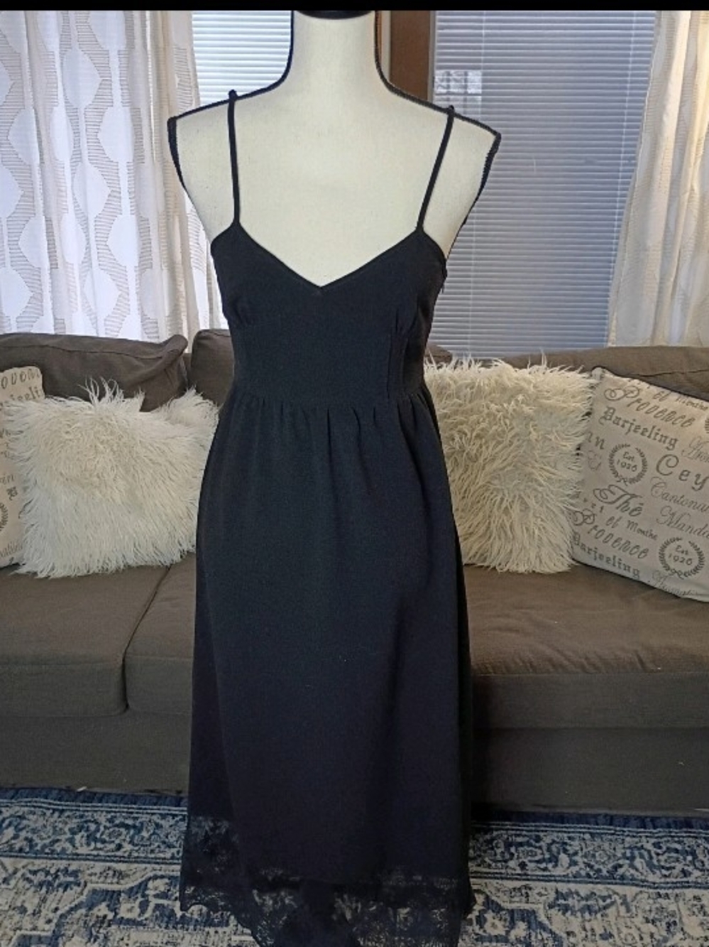Tobi Crochet Lace Semi Open Back Gothic Black Sleeveless Spaghetti-Strap Dress